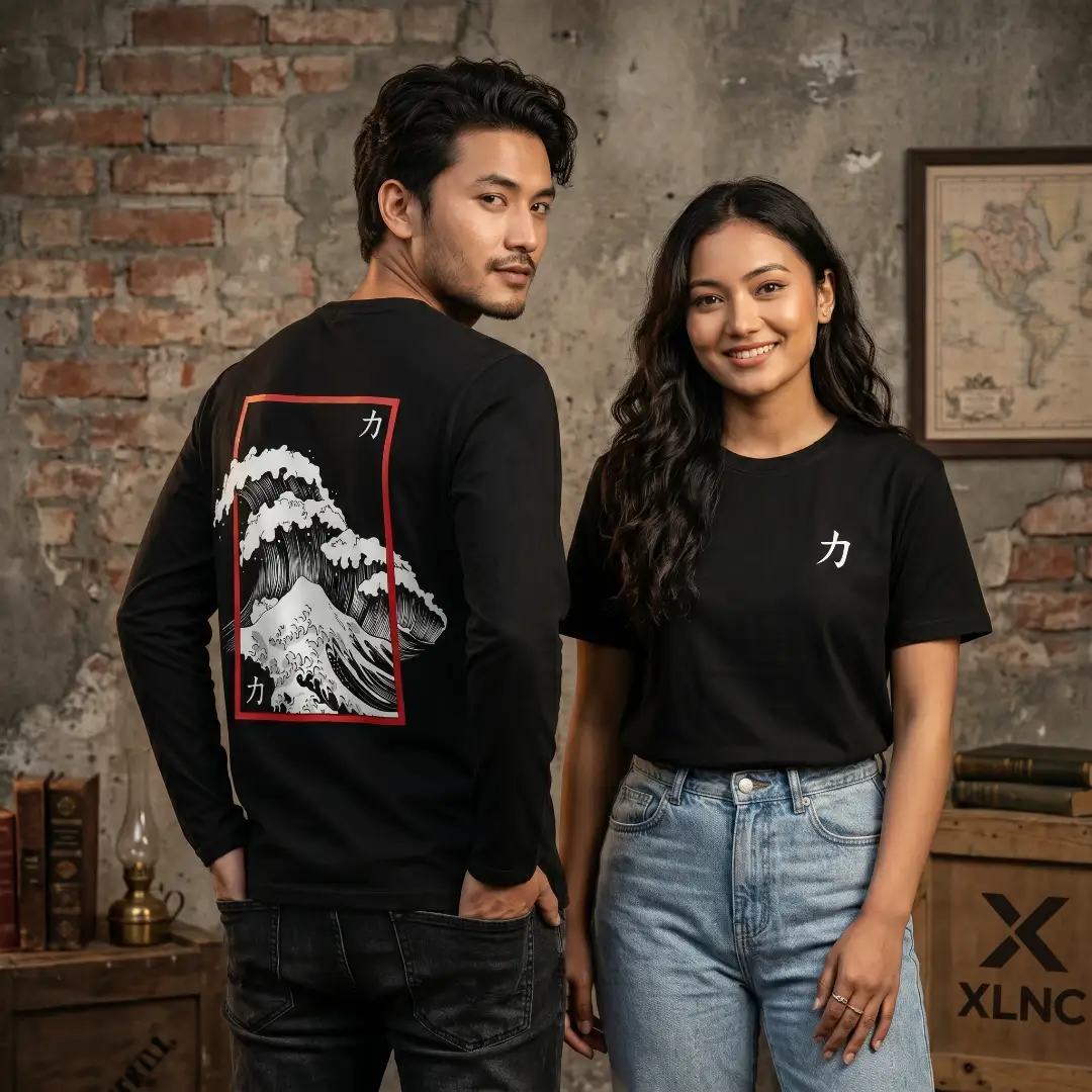 XLNC Nami Print Long Sleeve Tee | Great Wave - Buy Online in Nepal